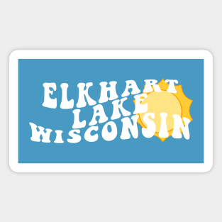 Sunshine in Elkhart Lake Wisconsin Retro Wavy 1970s Summer Text Magnet